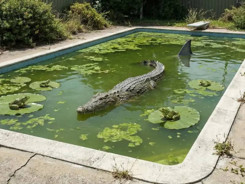 Pool before cleaning (green and cloudy)