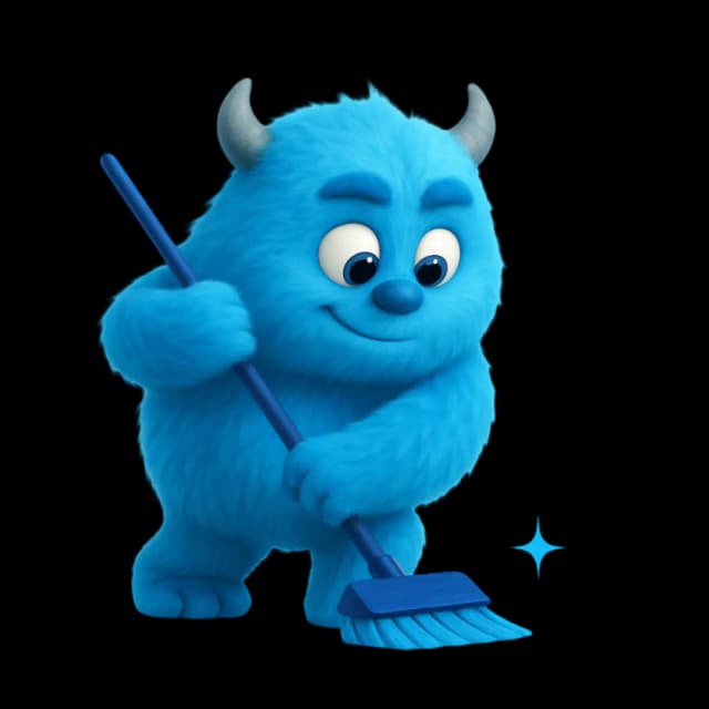 Blu mascot mopping with a sparkle - HomeBlu cleaning mascot